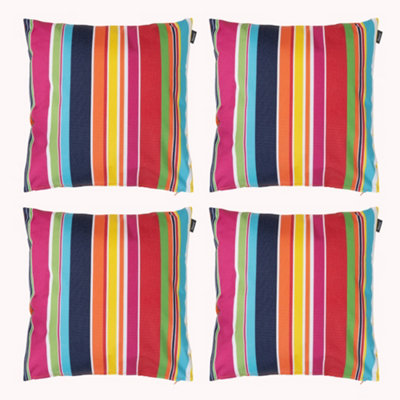 icon Indoor And Outdoor Waterproof Filled Cushion Set Of 4 Technicolour Stripe from B&Q