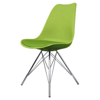 Fusion Living Soho Plastic Dining Chair With Chrome Metal Legs Green