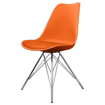 Fusion Living Soho Plastic Dining Chair With Chrome Metal Legs Orange