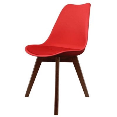 B&Q -  Soho Red Plastic Dining Chair With Squared Dark Wood Legs