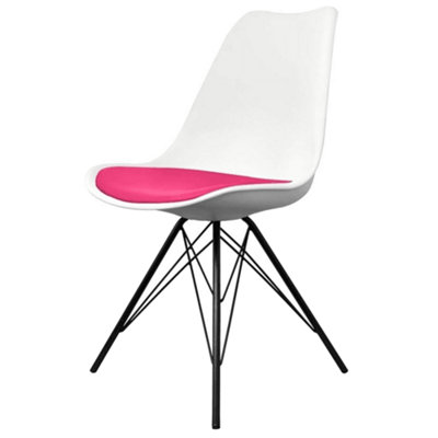 B&Q -  Soho White And Bright Pink Plastic Dining Chair With Black Metal Legs