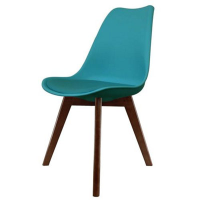 B&Q -  Soho Teal Plastic Dining Chair With Squared Dark Wood Legs