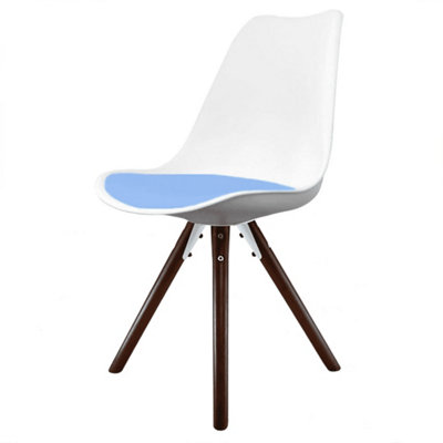 B&Q -  Soho White & Light Blue Plastic Dining Chair With Pyramid Dark Wood Legs