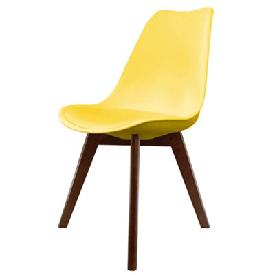 B&Q -  Soho Yellow Plastic Dining Chair With Squared Dark Wood Legs