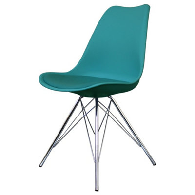 B&Q -  Soho Teal Plastic Dining Chair With Chrome Metal Legs