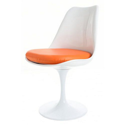 B&Q -  White Tulip Dining Chair With Orange Pu Cushion