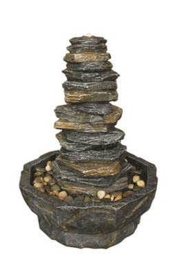 Outdoor Living UK Aqua Creations Stacked Slate Monolith Mains Plugin Powered Water Feature from B&Q