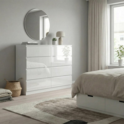 Fwstyle 8 Drawer Chest Of Drawers Gloss Bedroom Furniture Deep Storage White