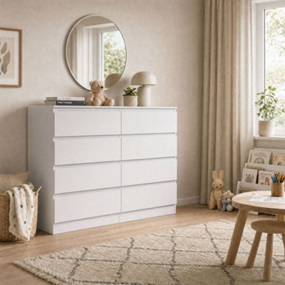 Fwstyle 8 Drawer Chest Of Drawers Matt Scratch Resistant Deep Drawer Design White
