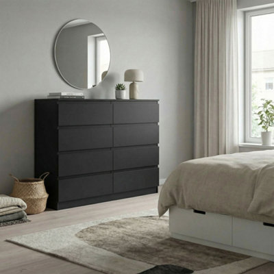 Fwstyle 8 Drawer Chest Of Drawers Matt Scratch Resistant Deep Drawer Design Black