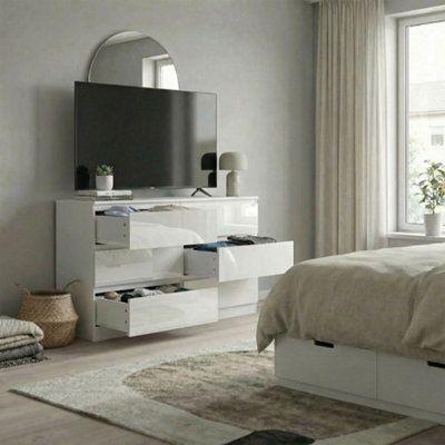 Fwstyle Carlton White Gloss 6 Drawer Chest Of Drawers (H) 77Cm (W) 110Cm (D) 40Cm from B&Q