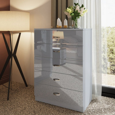Fwstyle 5 Drawer Chest Of Drawers Grey Gloss Bedroom Furniture from B&Q