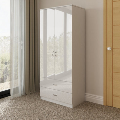 Fwstyle Unisex White 2 Door 2 Drawer High Gloss Combination Wardrobe - Image 8
