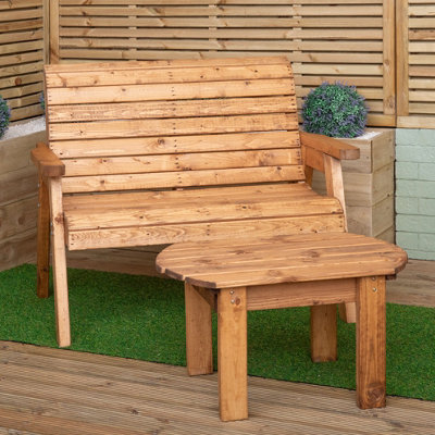 B&Q -  2 Seater Chunky Rustic Wooden Garden Furniture Bench With Coffee Table
