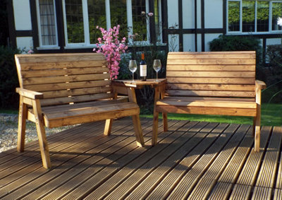 B&Q -  Hand Made 4 Seater Chunky Rustic Wooden Furniture Set With 2 Benches & Angled Tray