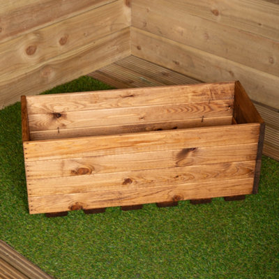 B&Q -  Handmade 78X32X30Cm Rustic Wooden Open Top Garden Trough Flower Bed Planter