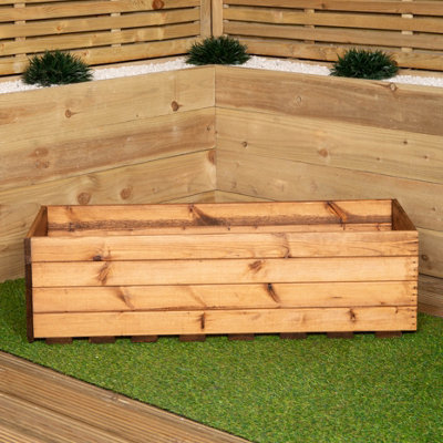 B&Q -  Hand Made 39Cm Wide X 102Cm Rustic Wooden Garden Trough Tall / Flower Bed Planter