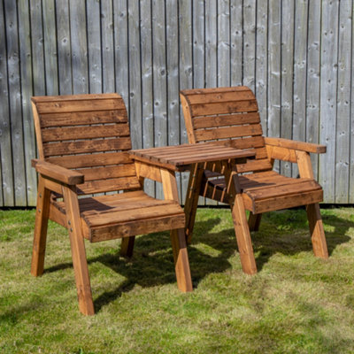 B&Q -  Charles Taylor Hand Made 2 Seater Chunky Rustic Wooden Garden Furniture Companion Or Love Seat