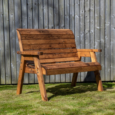 B&Q -  Charles Taylor Hand Made Traditional 2 Seater Chunky Rustic Wooden Garden Bench Furniture Flat Packed