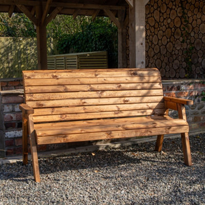 Samuel Alexander Charles Taylor Hand Made Traditional 3 Seater Chunky Rustic Wooden Garden Bench Furniture Assembled from B&Q