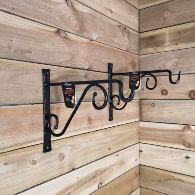 Samuel Alexander Pack Of 2  Heavy Duty Handcrafted Metal 35Cm Black Twisted Wall Bracket Hook For Hanging Basket Planter Bird Feeder from B&Q