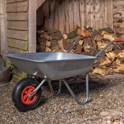 Samuel Alexander 65 Litre Capacity Galvanised Metal Garden Wheelbarrow With Pneumatic Tyre 60Kg