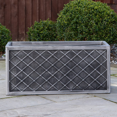 B&Q -  70Cm Lazio Grey Plastic Pewter Effect Garden Patio Plant Pot Planter