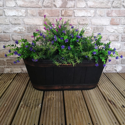 Samuel Alexander Oakwood Wooden Effect Garden Barrel Trough Planter 57.5Cm W Black