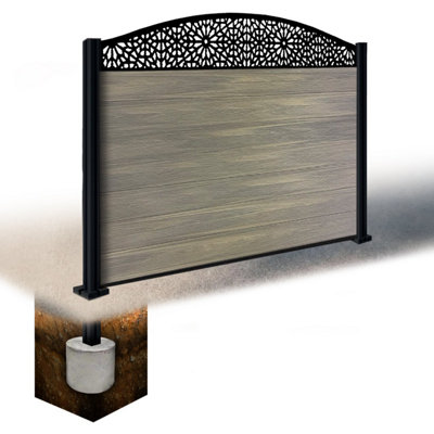 Easycomposite 4Ft Composite Fence Panel & Aluminium Post Sunken In GroundGreige Boards & Morocco Curved Topper Trellis