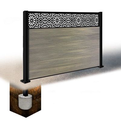 Easycomposite 4Ft Composite Fence Panel & Aluminium Post Sunken In GroundGreige Boards & Morocco Topper Trellis