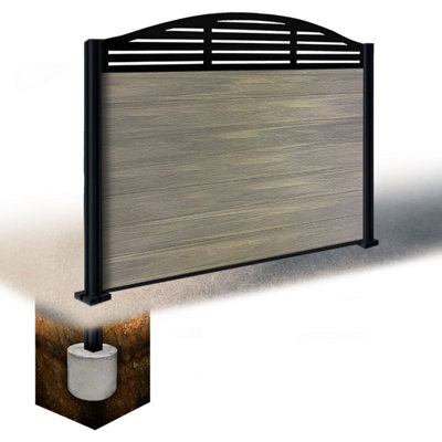 Easycomposite 4Ft Composite Fence Panel & Aluminium Post Sunken In GroundGreige Boards & Slat Curved Topper Trellis