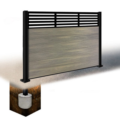 Easycomposite 4Ft Composite Fence Panel & Aluminium Post Sunken In GroundGreige Boards & Slat Topper Trellis