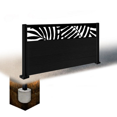 Easycomposite 3Ft Composite Fence Panel & Aluminium Post Sunken In GroundBlack Boards & Leafy Topper Trellis