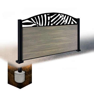 Easycomposite 3Ft Composite Fence Panel & Aluminium Post Sunken In GroundGreige Boards & Leafy Curved Topper Trellis