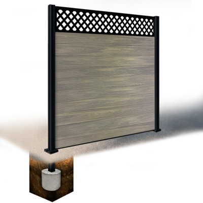 Easycomposite 6Ft Composite Fence Panel & Aluminium Post Sunken In GroundGreige Boards & Wave Topper Trellis