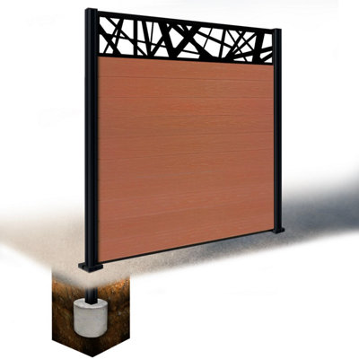 Easycomposite 6Ft Composite Fence Panel & Aluminium Post Sunken In GroundTeak Boards & Laser Topper Trellis