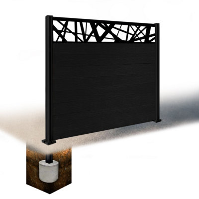 Easycomposite 5Ft Composite Fence Panel & Aluminium Post Sunken In GroundBlack Boards & Laser Topper Trellis