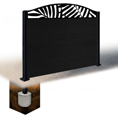 Easycomposite 4Ft Composite Fence Panel & Aluminium Post Sunken In GroundBlack Boards & Leafy Curved Topper Trellis