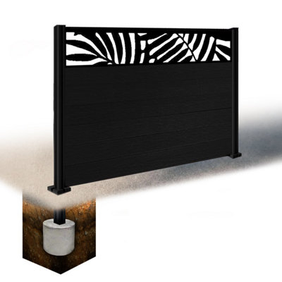 Easycomposite 4Ft Composite Fence Panel & Aluminium Post Sunken In GroundBlack Boards & Leafy Topper Trellis