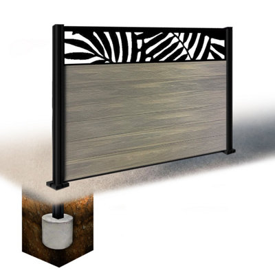 Easycomposite 4Ft Composite Fence Panel & Aluminium Post Sunken In GroundGreige Boards & Leafy Topper Trellis