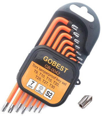 Gobest Tamperproof Security Short Torx Key Set T9-T30 S2 Steel (Gb-0042) from B&Q