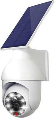 Justop White Dummy Ptz Cctv Camera, Solar Powered Led Security Flood Lights With Pir Motion Sensor, Waterproof Outdoor Use