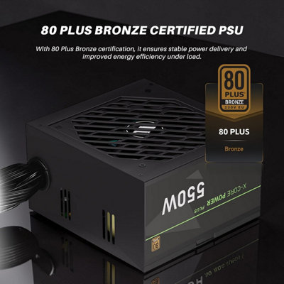Justop X-Core Plus 550W Power Supply, 80 Plus Bronze Certified, Atx Psu, 120mm Quiet Hdb Fan, Dual Pci-E, 6X Sata, Active Pfc
