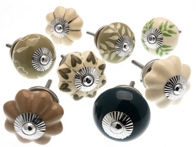 Mango Tree Cupboard Knobs Decorative Dark GreenCream And Sage Green With Patterns Ceramic Drawer Pulls