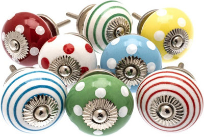 Mango Tree Cupboard Knob Decorative Mixed ColoursRedGreenBlue And Yellow Drawer Pull And Ceramic Door Handle Set Of 8