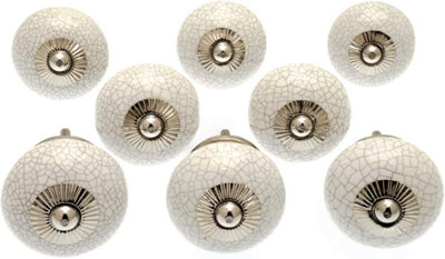 Cupboard Knobs Decorative White Crackle Effect Ceramic Door And Drawer Handles Set Of 6 By Mango Tree