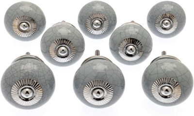 Cupboard Knobs Decorative Grey Crackle Effect Ceramic Door And Drawer Handles Vintage Home Décor Set Of 8 By Mango Tree