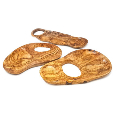 Verano Spanish Ceramics Olive Wood Natural Grained Kitchen Dining 3 Sectioned Snack Dish W/ Inverted Handle (L) 30-35Cm from B&Q