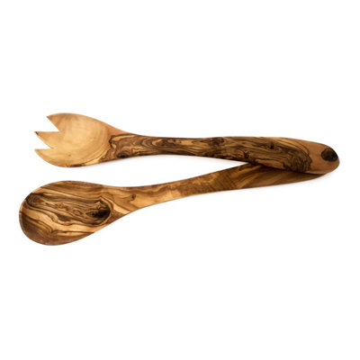 Verano Spanish Ceramics Olive Wood Natural Grained Rustic Kitchen Dining Salad Server (L) 20Cm from B&Q