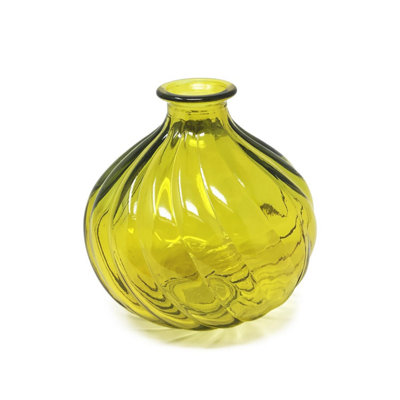 B&Q -  Recycled Glass Ola Yellow Home Décor Small Round Vase (H) 17Cm